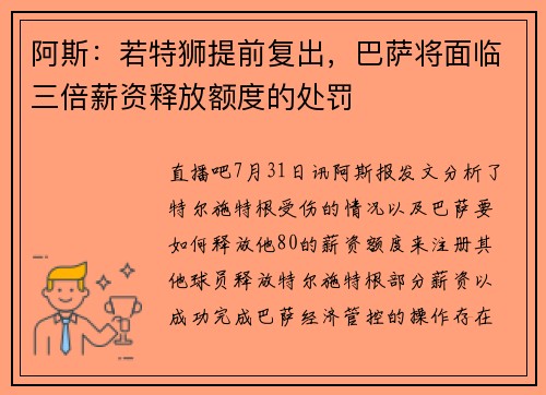 阿斯：若特狮提前复出，巴萨将面临三倍薪资释放额度的处罚